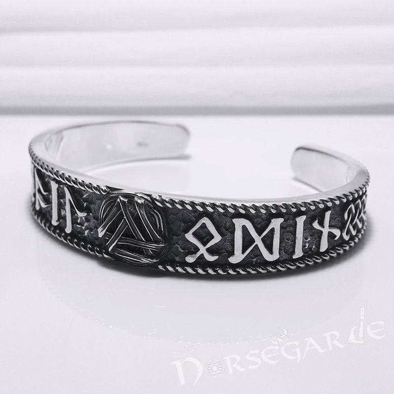 Handcrafted Runes and Valknut Arm Ring - Sterling Silver