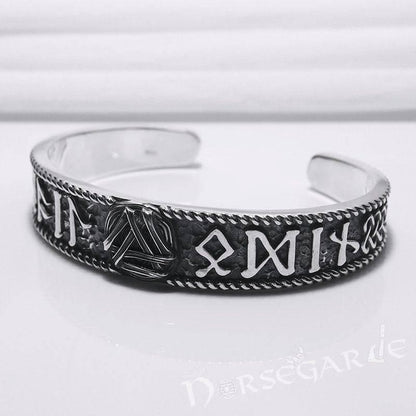 Handcrafted Runes and Valknut Arm Ring - Sterling Silver