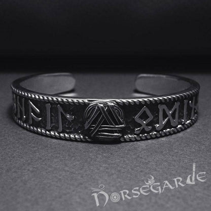 Handcrafted Runes and Valknut Arm Ring - Sterling Silver