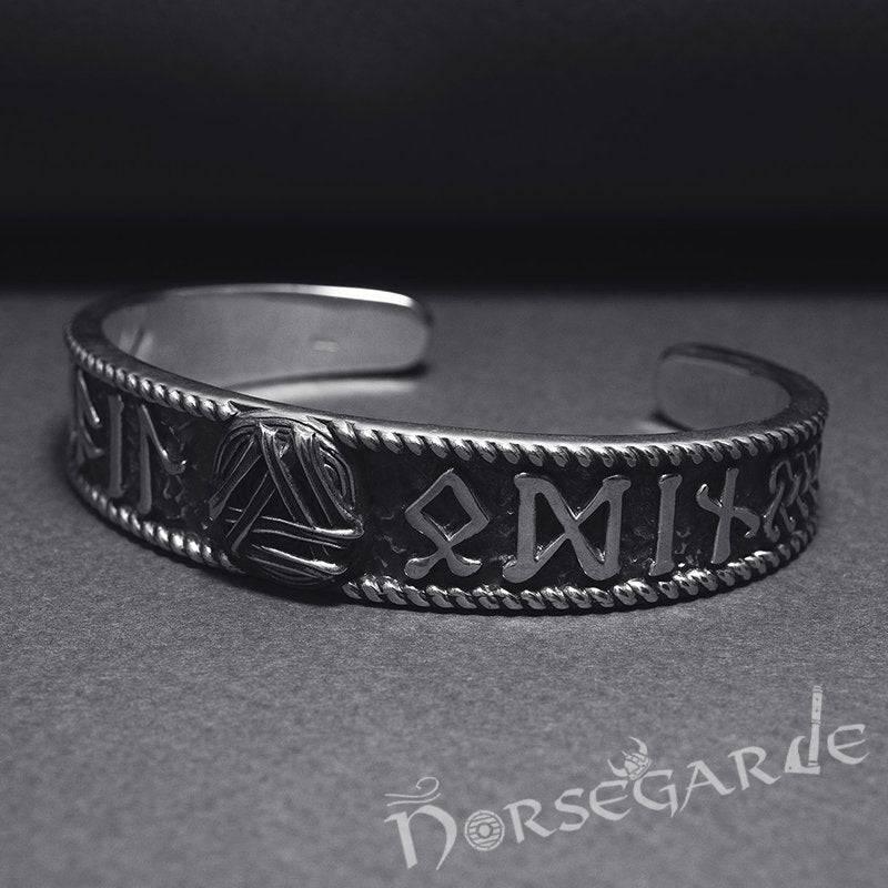Handcrafted Runes and Valknut Arm Ring - Sterling Silver