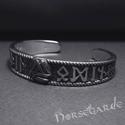 Handcrafted Runes and Valknut Arm Ring - Sterling Silver