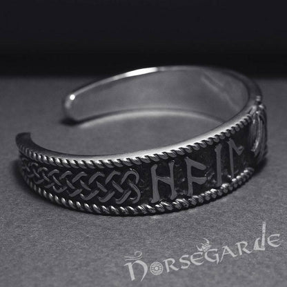 Handcrafted Runes and Valknut Arm Ring - Sterling Silver