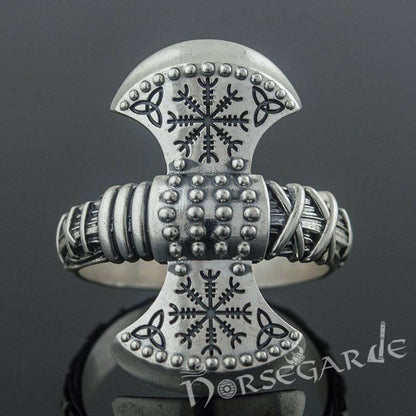 Handcrafted Runic Axe Ring - Sterling Silver