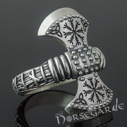 Handcrafted Runic Axe Ring - Sterling Silver