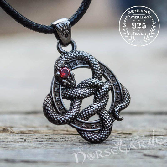 Handcrafted Runic Coiled Jormungandr Pendant - Ruthenium Plated Sterling Silver