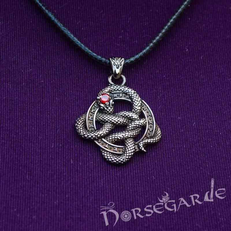 Handcrafted Runic Coiled Jormungandr Pendant - Ruthenium Plated Sterling Silver
