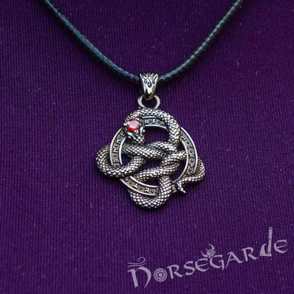 Handcrafted Runic Coiled Jormungandr Pendant - Ruthenium Plated Sterling Silver