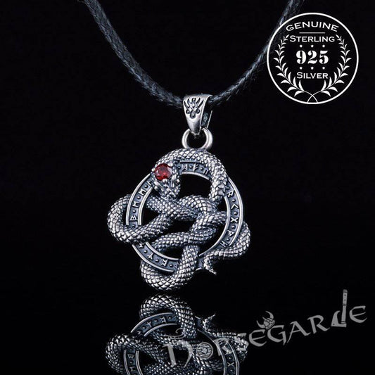 Handcrafted Runic Coiled Jormungandr Pendant - Sterling Silver