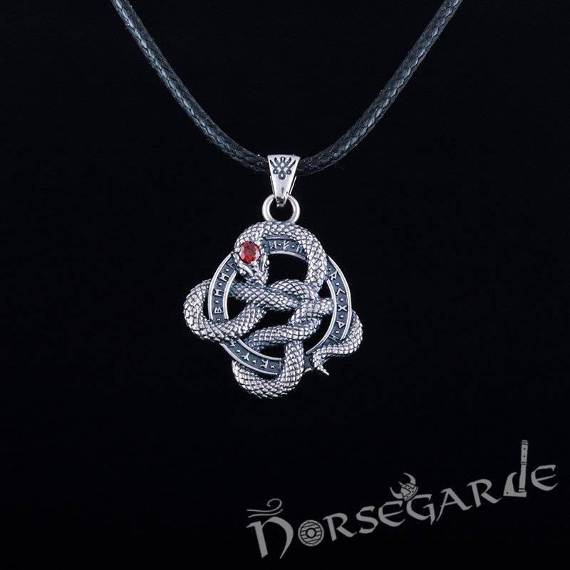 Handcrafted Runic Coiled Jormungandr Pendant - Sterling Silver