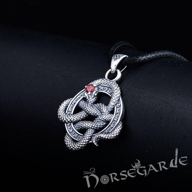 Handcrafted Runic Coiled Jormungandr Pendant - Sterling Silver