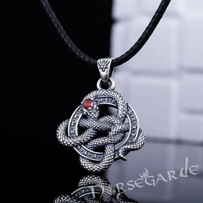 Handcrafted Runic Coiled Jormungandr Pendant - Sterling Silver