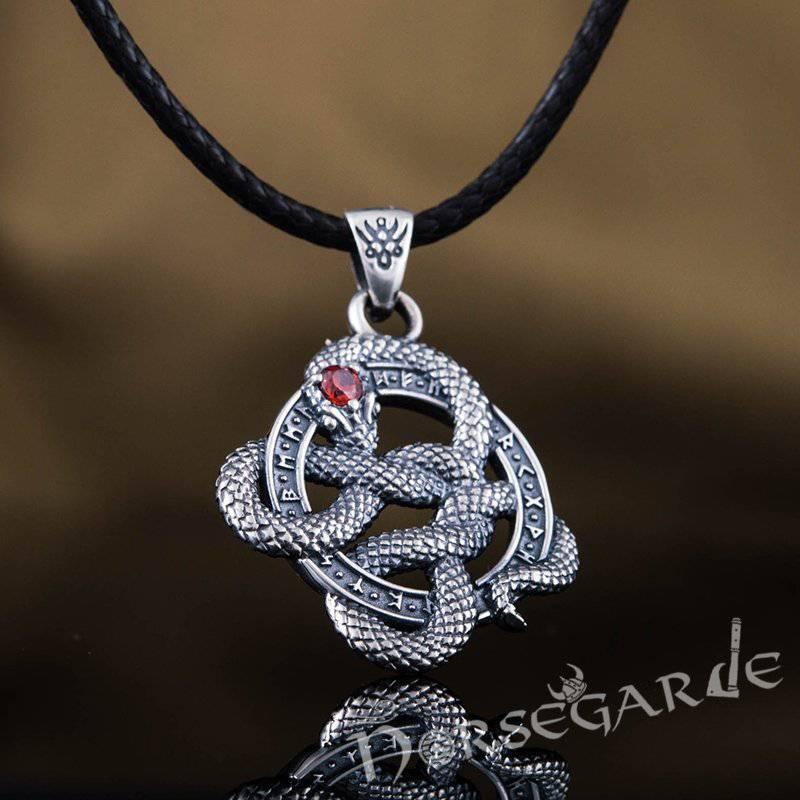 Handcrafted Runic Coiled Jormungandr Pendant - Sterling Silver