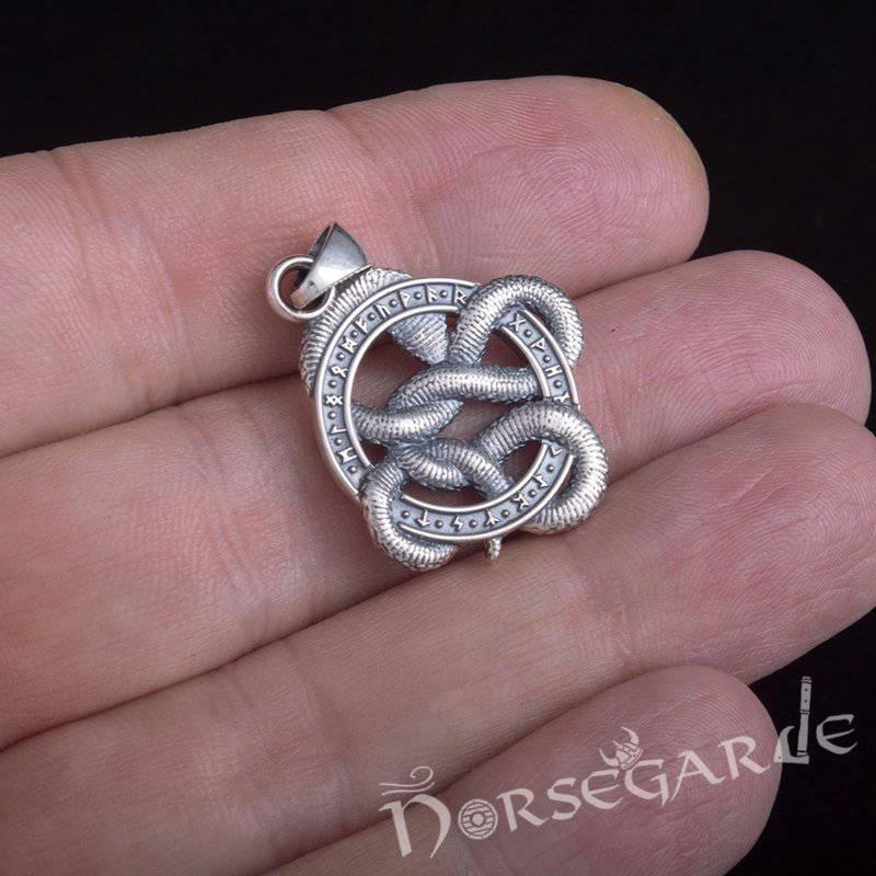 Handcrafted Runic Coiled Jormungandr Pendant - Sterling Silver