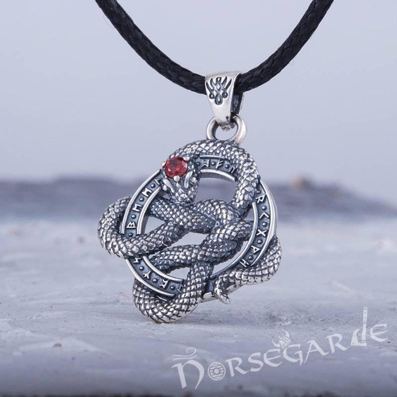 Handcrafted Runic Coiled Jormungandr Pendant - Sterling Silver