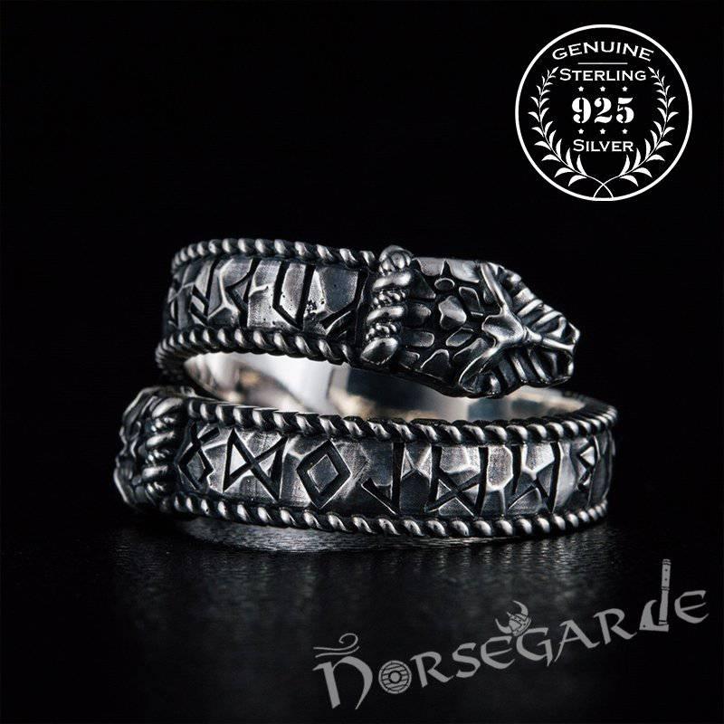 Handcrafted Runic Jormungandr Band - Sterling Silver