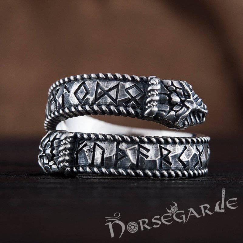 Handcrafted Runic Jormungandr Band - Sterling Silver