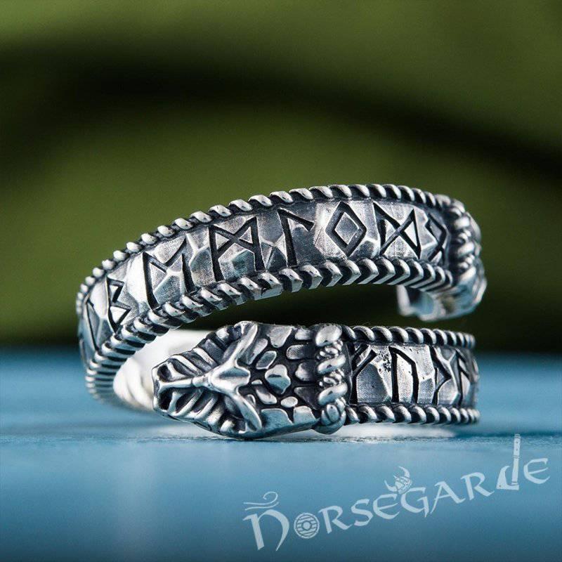 Handcrafted Runic Jormungandr Band - Sterling Silver