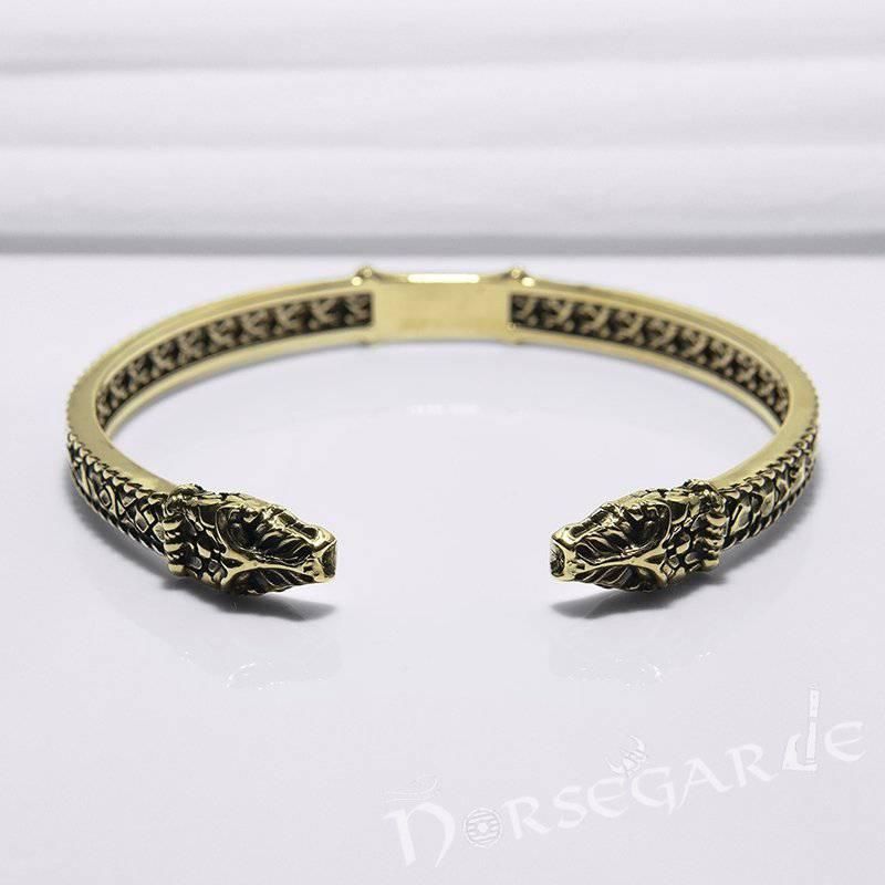 Handcrafted Runic Jormungandr Torc Bracelet - Bronze