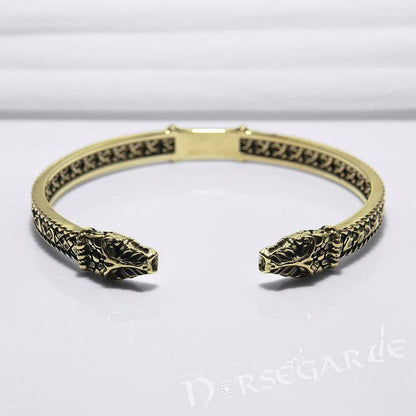 Handcrafted Runic Jormungandr Torc Bracelet - Bronze
