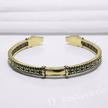Handcrafted Runic Jormungandr Torc Bracelet - Bronze