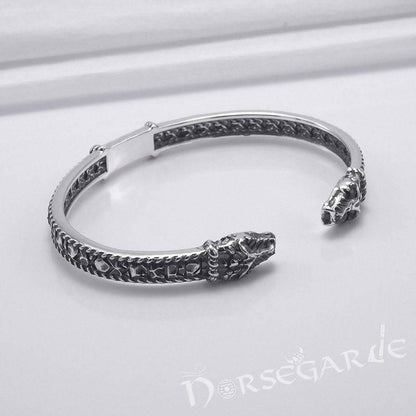 Handcrafted Runic Jormungandr Torc Bracelet - Sterling Silver