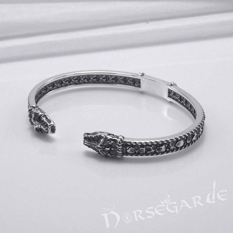 Handcrafted Runic Jormungandr Torc Bracelet - Sterling Silver