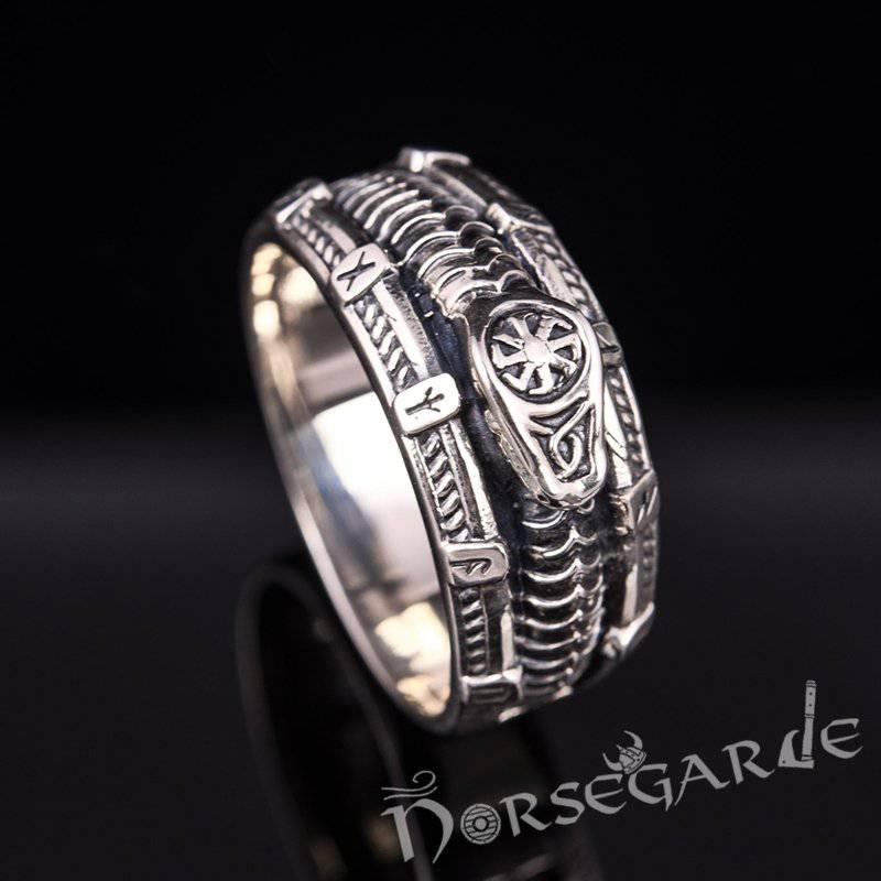 Handcrafted Runic Serpent Ouroboros Band - Sterling Silver
