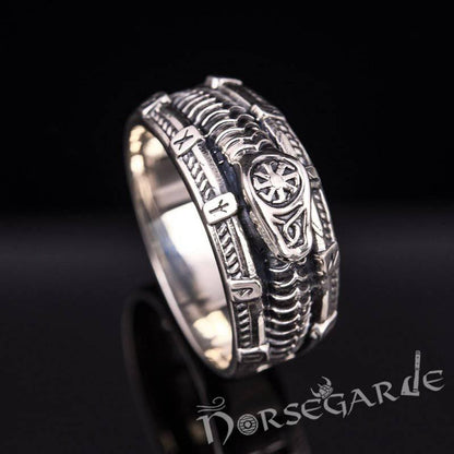 Handcrafted Runic Serpent Ouroboros Band - Sterling Silver