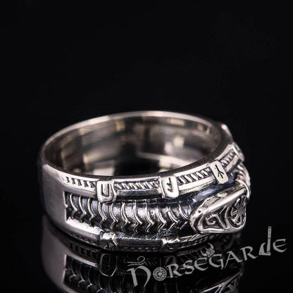Handcrafted Runic Serpent Ouroboros Band - Sterling Silver