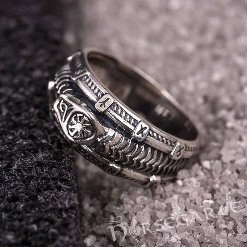 Handcrafted Runic Serpent Ouroboros Band - Sterling Silver