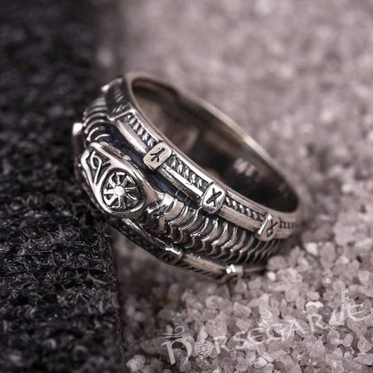 Handcrafted Runic Serpent Ouroboros Band - Sterling Silver