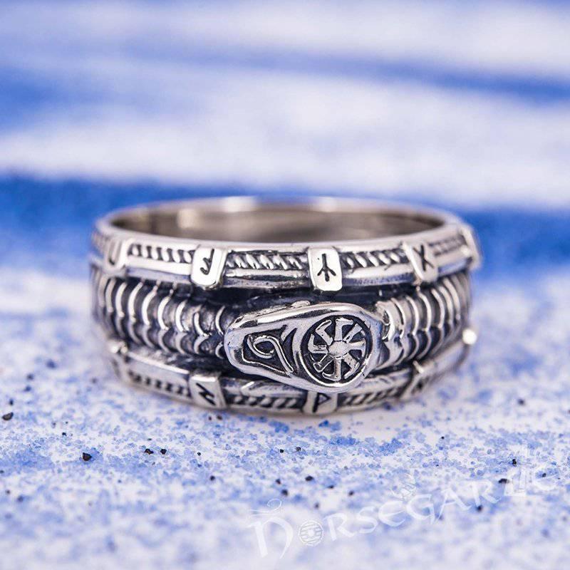 Handcrafted Runic Serpent Ouroboros Band - Sterling Silver