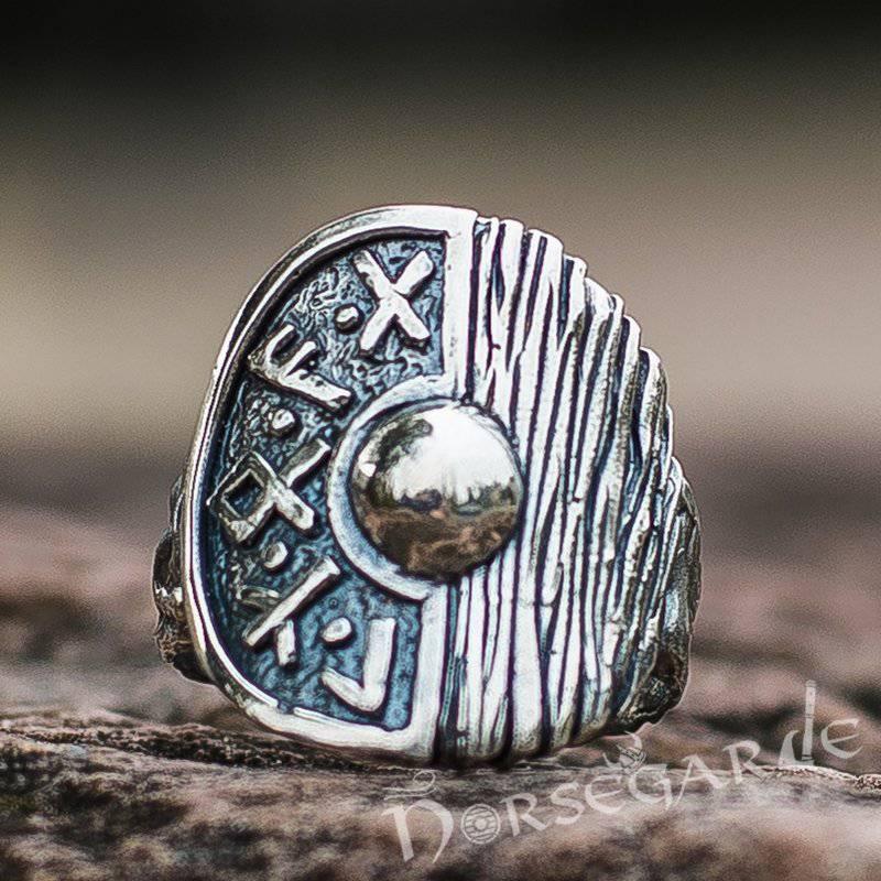Handcrafted Runic Shield Signet Ring - Sterling Silver
