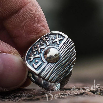 Handcrafted Runic Shield Signet Ring - Sterling Silver