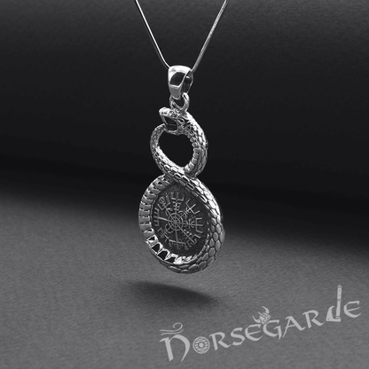 Handcrafted Serpent and Vegvisir Pendant - Sterling Silver