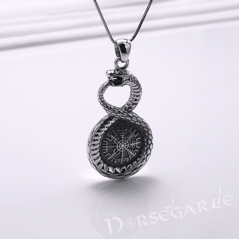 Handcrafted Serpent and Vegvisir Pendant - Sterling Silver