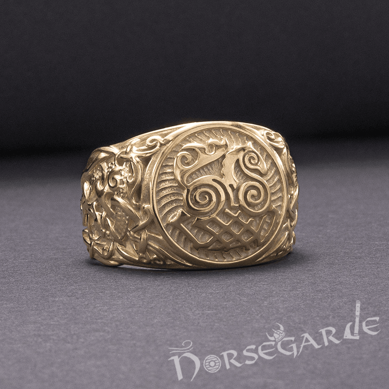 Handcrafted Sleipnir Mammen Style Ring - Gold