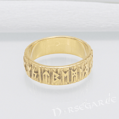 Handcrafted Slim Elder Futhark Runic Band - Gold