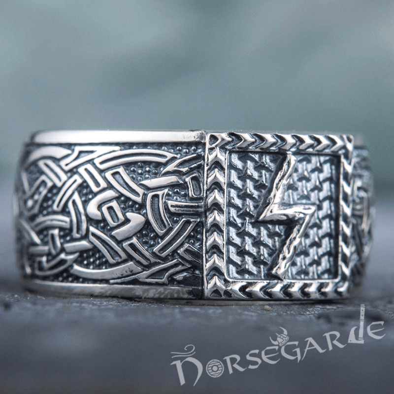 Handcrafted Sowilo Rune Borre Ornament Band - Sterling Silver