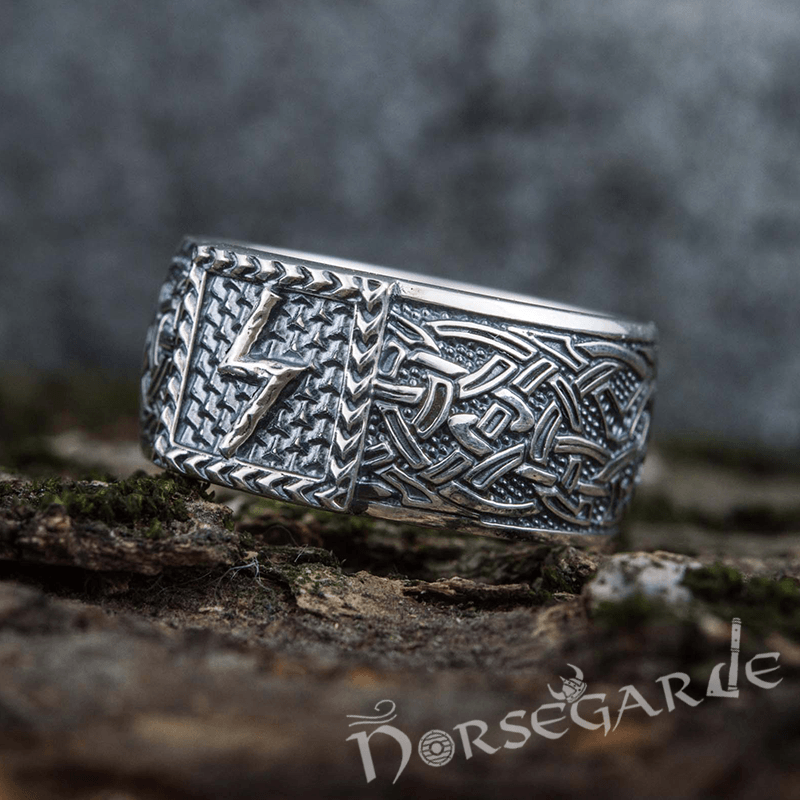 Handcrafted Sowilo Rune Borre Ornament Band - Sterling Silver