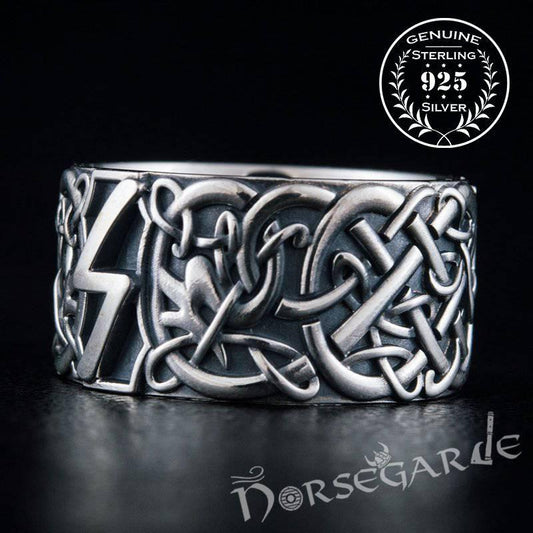 Handcrafted Sowilo Rune Urnes Ornament Band - Sterling Silver