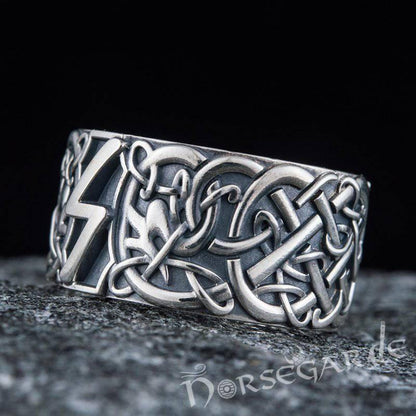 Handcrafted Sowilo Rune Urnes Ornament Band - Sterling Silver