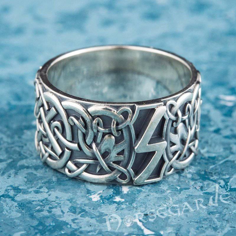Handcrafted Sowilo Rune Urnes Ornament Band - Sterling Silver