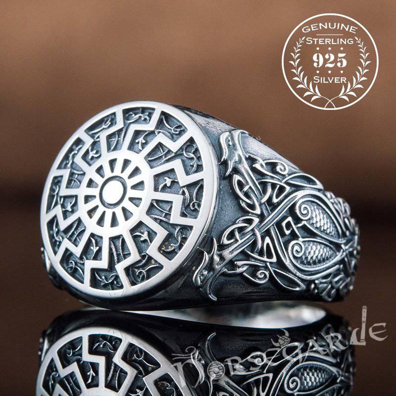 Handcrafted Sunwheel Viking Ornament Ring - Sterling Silver