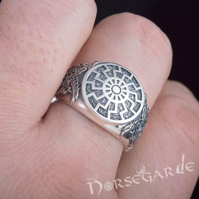 Handcrafted Sunwheel Viking Ornament Ring - Sterling Silver