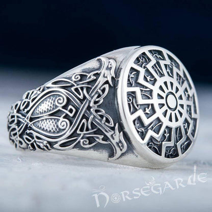 Handcrafted Sunwheel Viking Ornament Ring - Sterling Silver