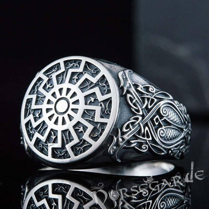 Handcrafted Sunwheel Viking Ornament Ring - Sterling Silver
