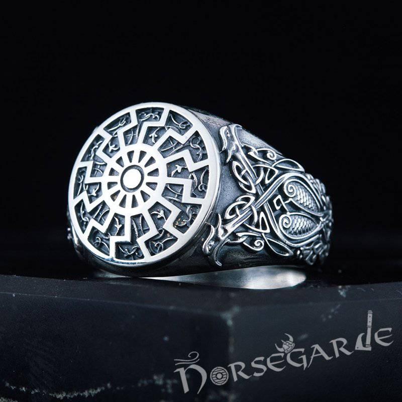 Handcrafted Sunwheel Viking Ornament Ring - Sterling Silver
