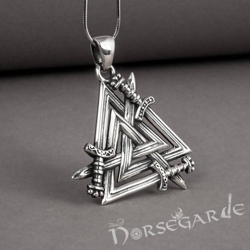 Handcrafted Sword Valknut Pendant - Sterling Silver