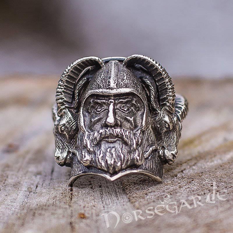 Handcrafted Thor and Goats Ring - Sterling Silver